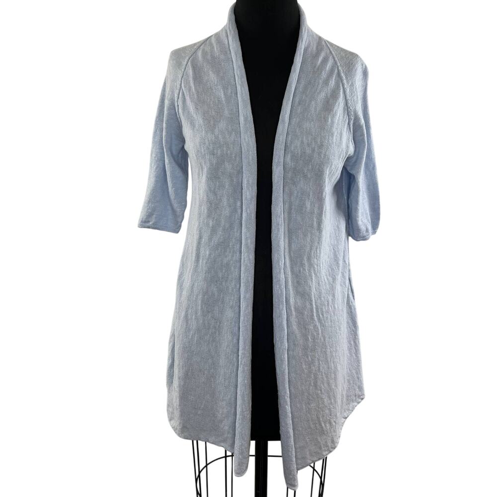 Eileen Fisher Light Blue Half Sleeve Linen Cotton Open Cardigan Sweater S Small